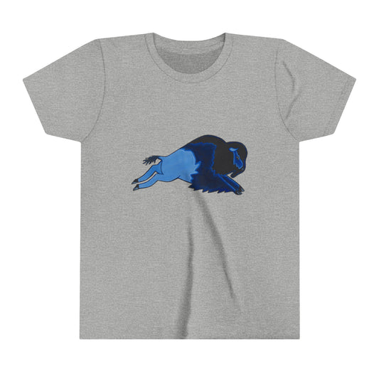 Native Blue Bison Art, Youth Short Sleeve Tee, Buffalo, Oklahoma, Native American