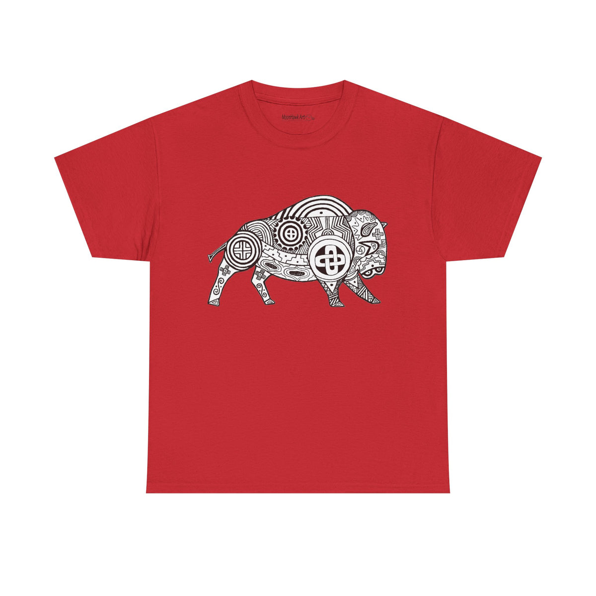 Unisex Heavy Cotton Tee, SouthEast Tribal Motif Bison, Native Design, Ancient Mound Symbols