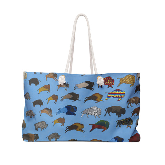 Weekender Bag, Blue, Bison Transition, Buffalo, Native American, PowWow Tote