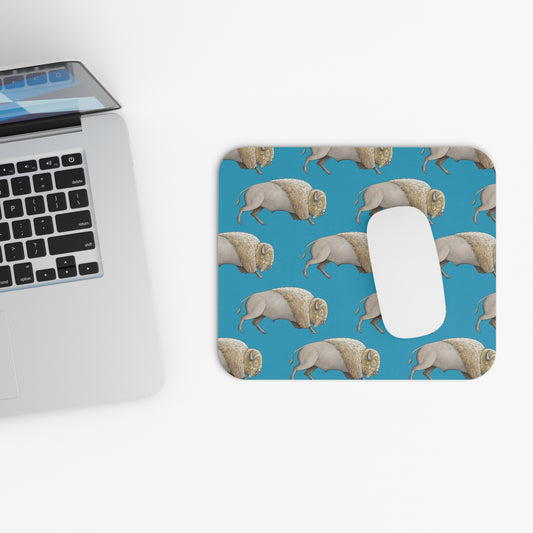 Mouse Pad, Turquoise Background, White Bison, Buffalo, Native American, Indigenous Design, Oklahoma