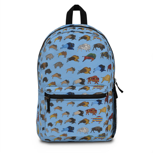 Backpack, Blue, Bison Transition, Buffalo, Native American, Back to School, Camping, Hiking, Travel