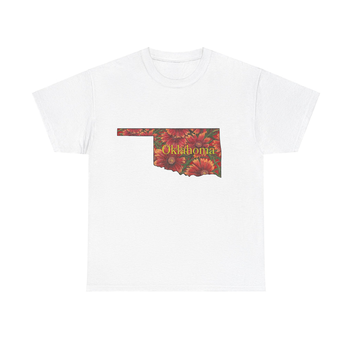 Unisex Heavy Cotton Tee, Indian Blanket Flowers, Oklahoma State Wildflowers, T-shirt