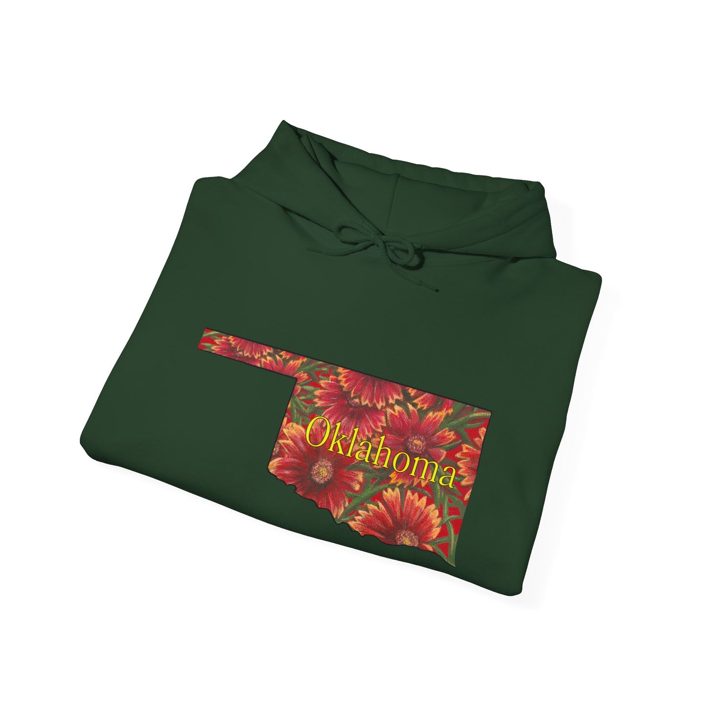 Oklahoma Hoodie - Indian Blanket - State Wildflower — Floral OK Map Design