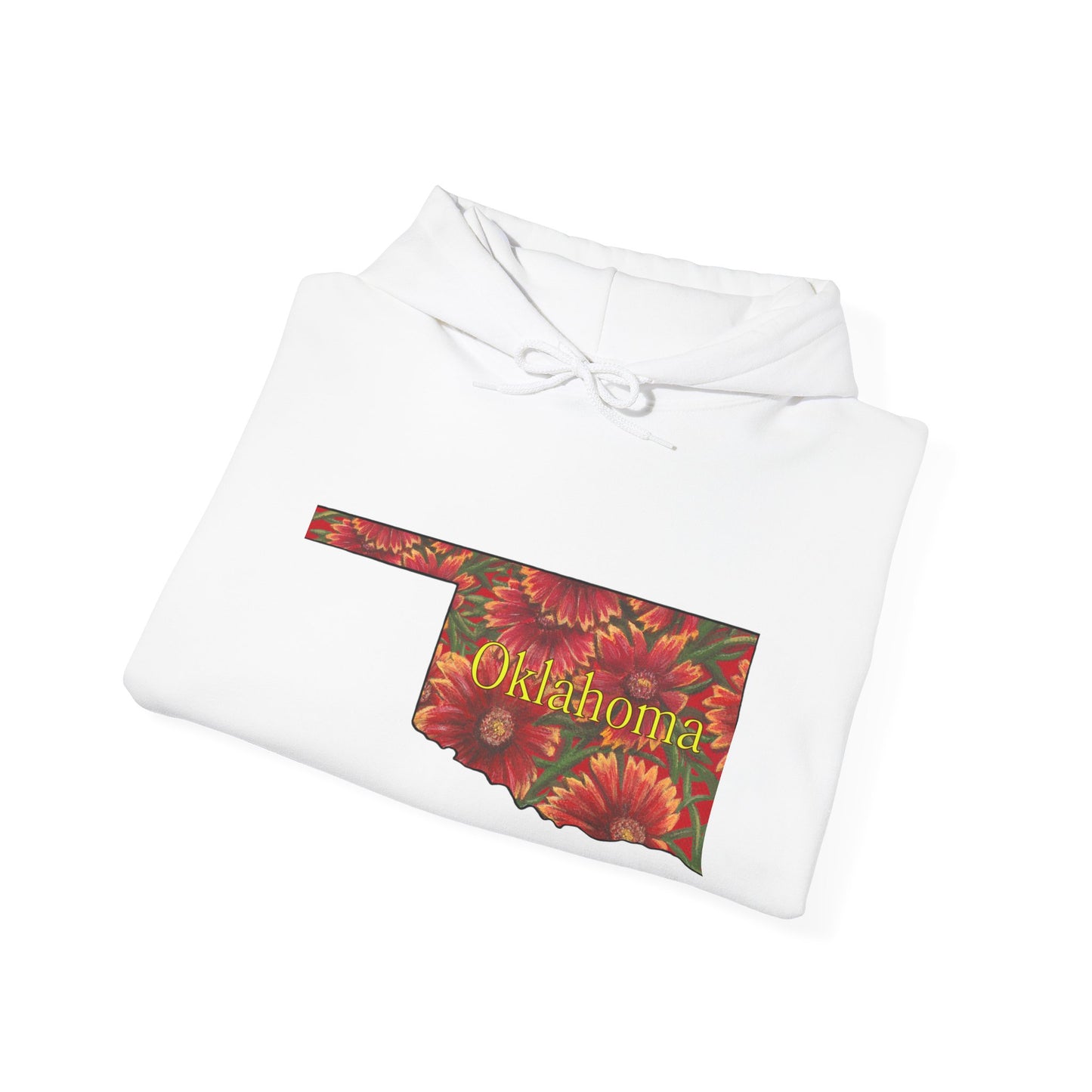 Oklahoma Hoodie - Indian Blanket - State Wildflower — Floral OK Map Design