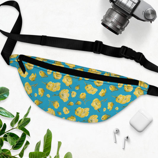 Fanny Pack, Turquoise Background, Buttercups, Yellow Wildflowers, Floral, Oklahoma