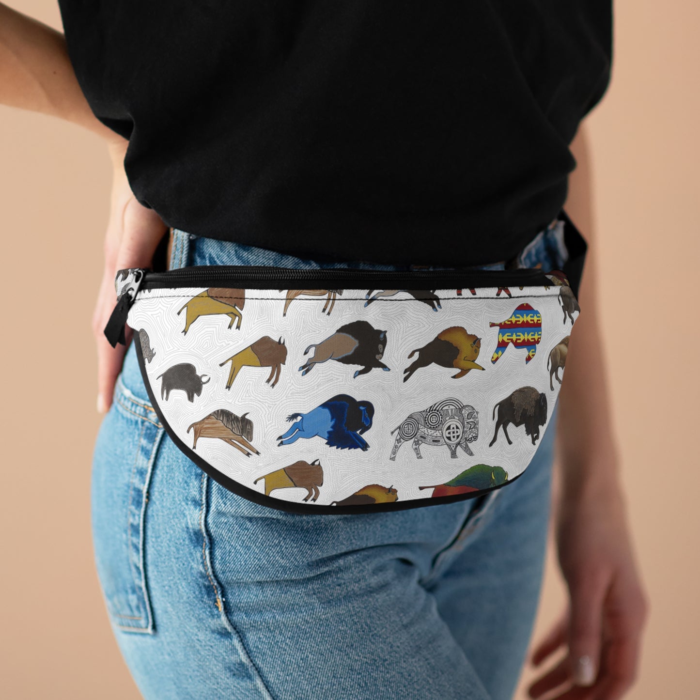 Fanny Pack, White, Bison Transition, Buffalo, Native American, Indigenous Design