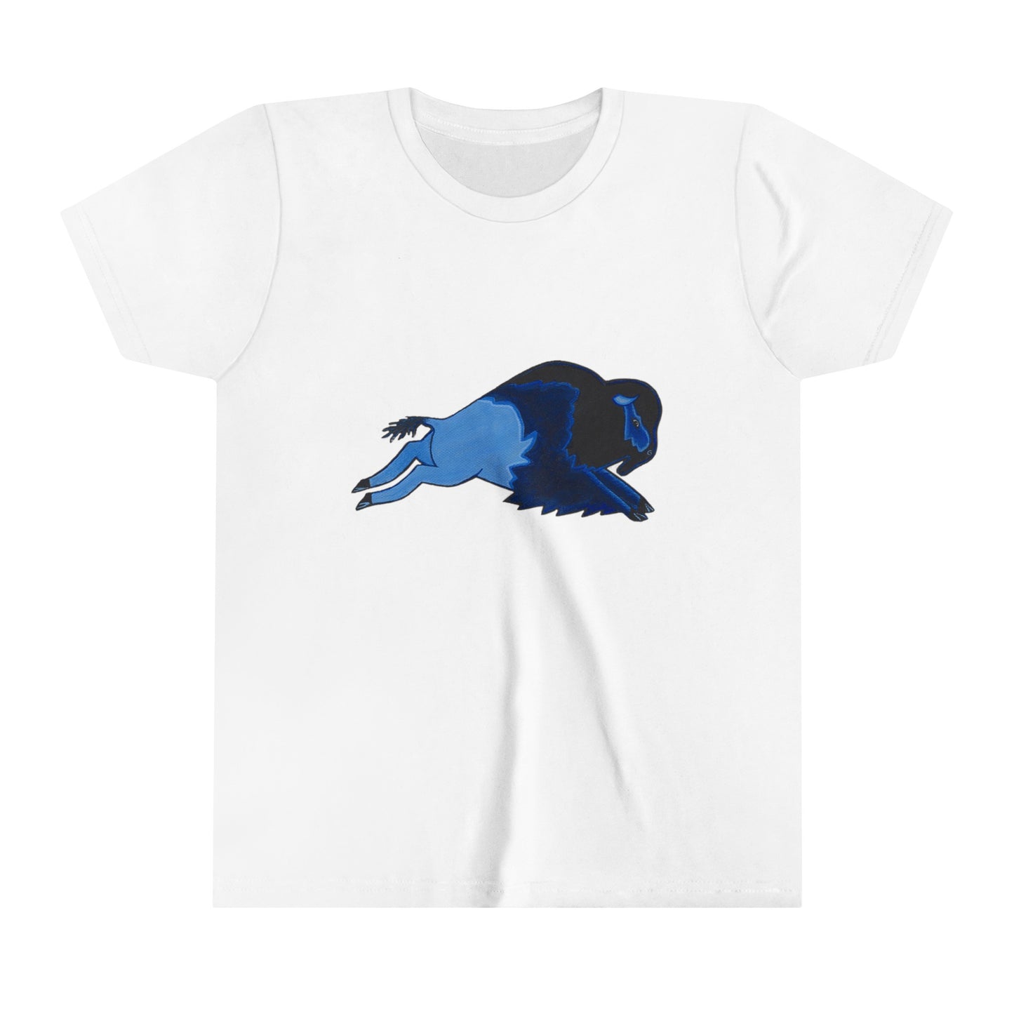 Native Blue Bison Art, Youth Short Sleeve Tee, Buffalo, Oklahoma, Native American
