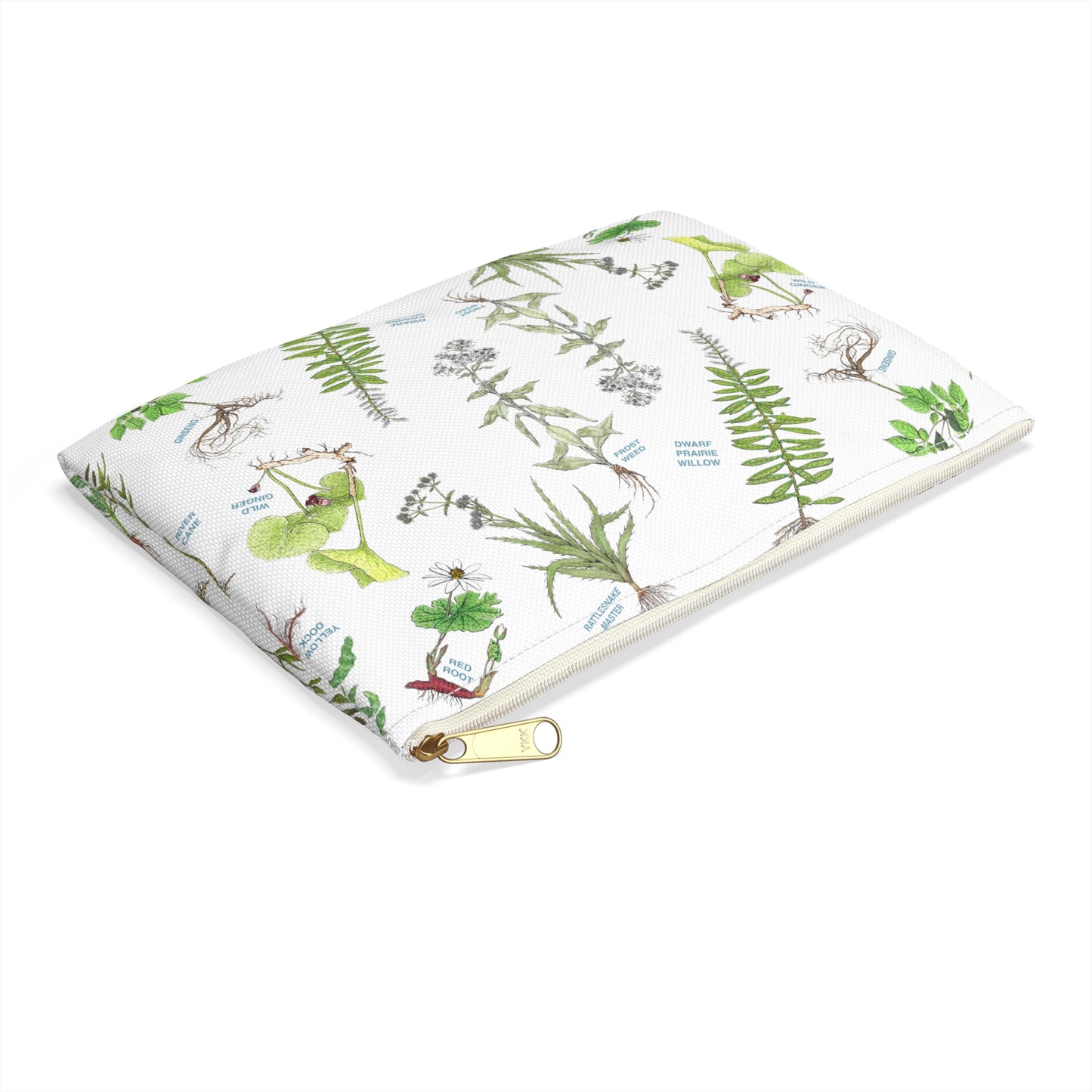 Cherokee Botanical Print Accessory Pouch — Native Plant Pattern Makeup Bag