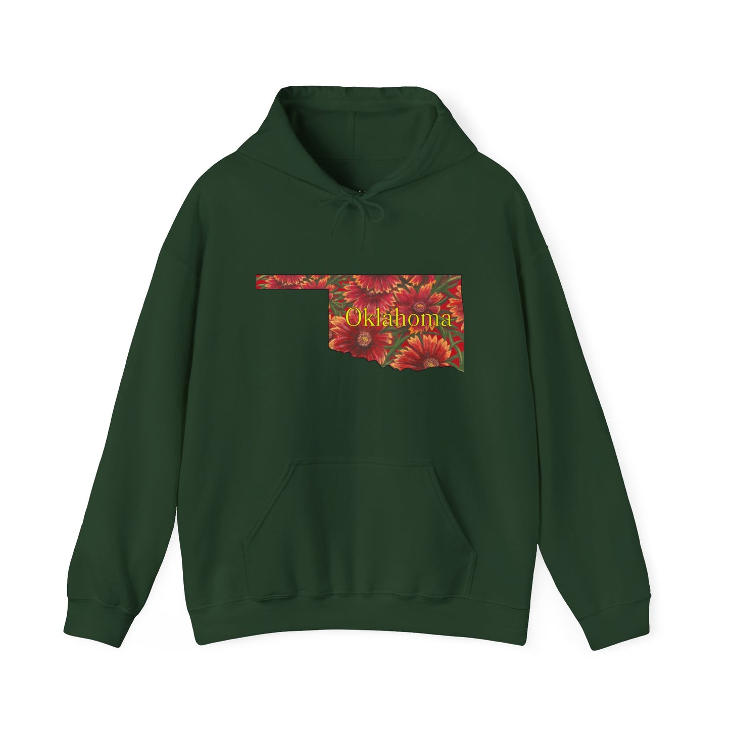 Oklahoma Hoodie - Indian Blanket - State Wildflower — Floral OK Map Design
