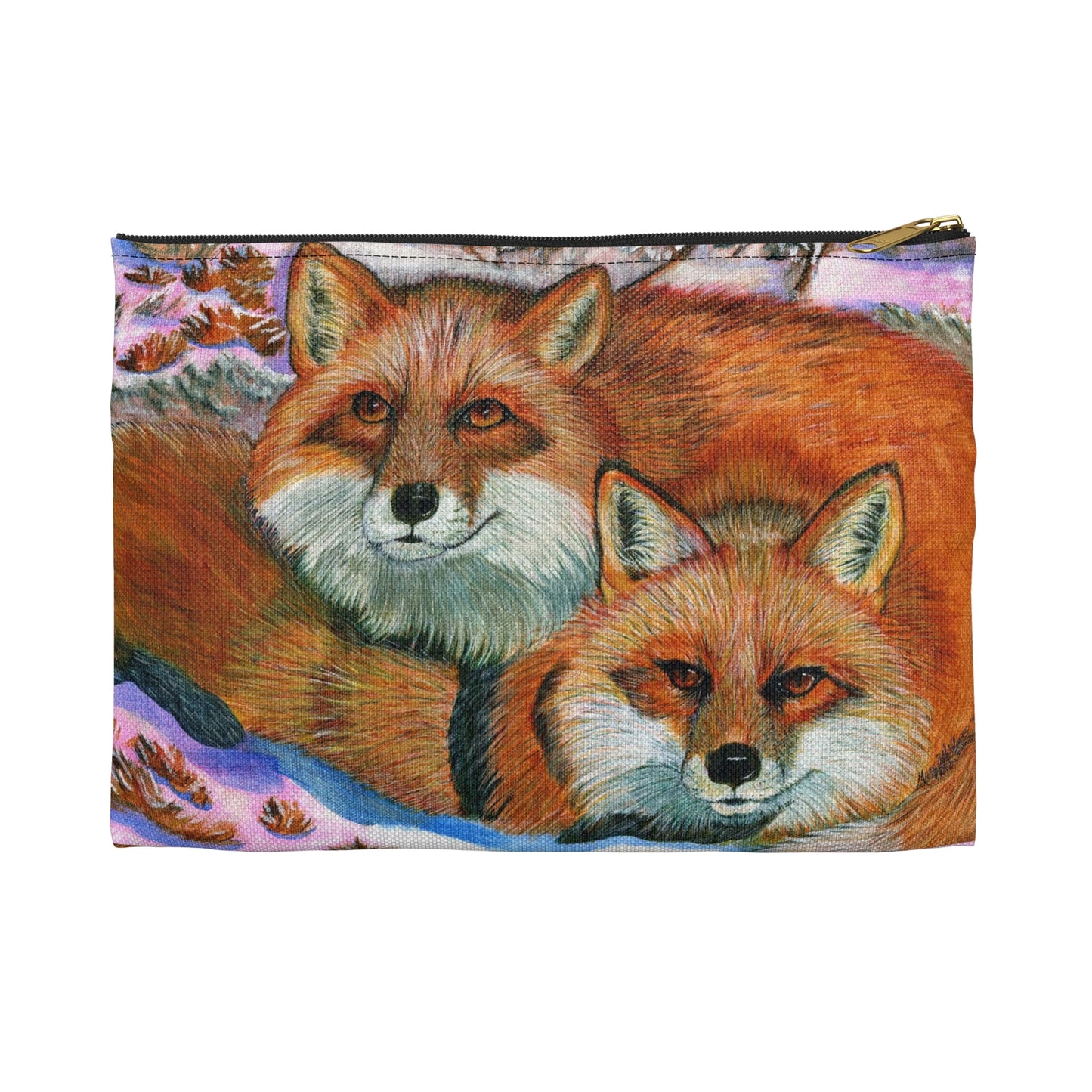 Accessory Pouch, Red Foxes, Brothers, Winter Scene