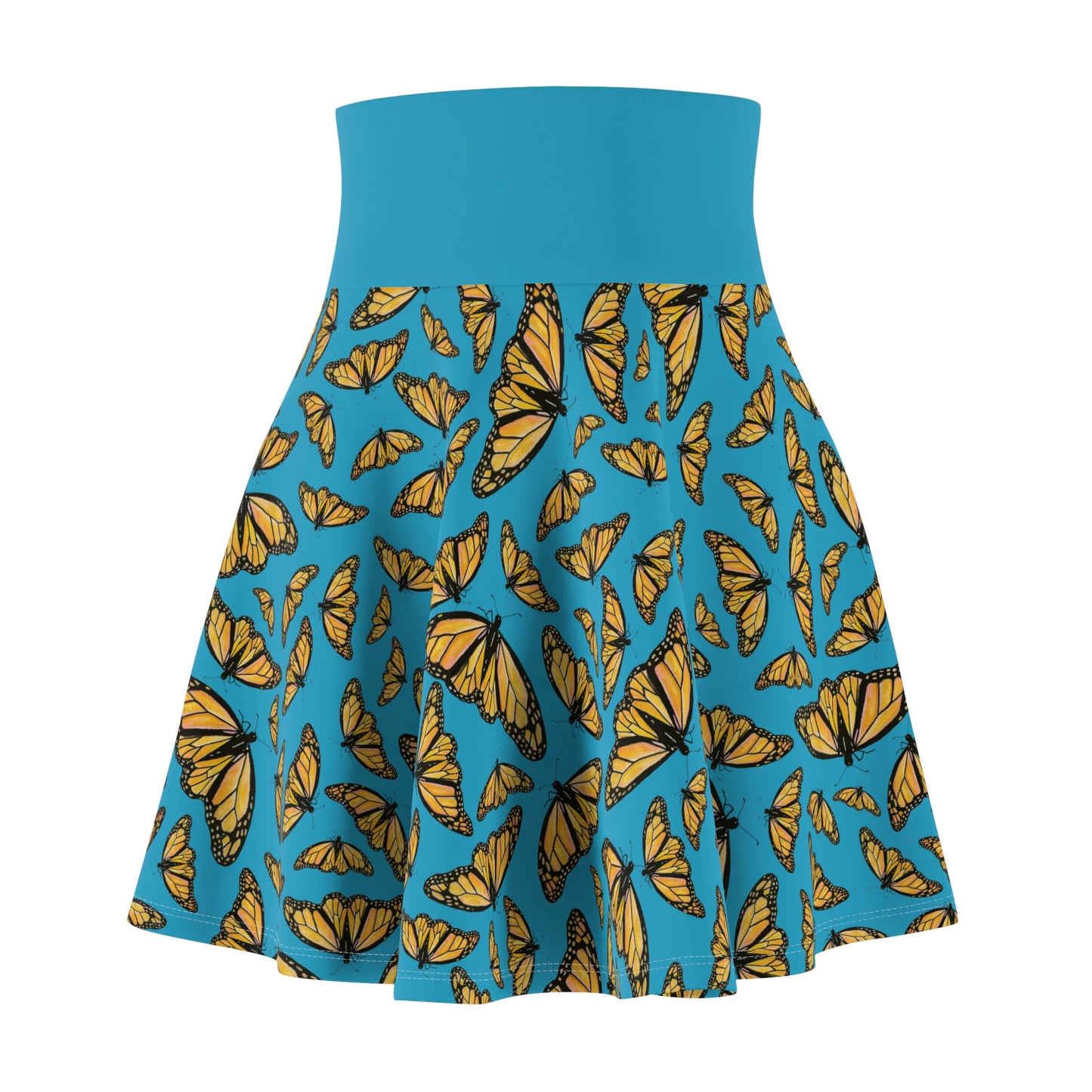 Women's Skater Skirt , Monarch, Turquoise Background, Kamama, Butterfly