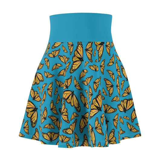 Women's Skater Skirt , Monarch, Turquoise Background, Kamama, Butterfly
