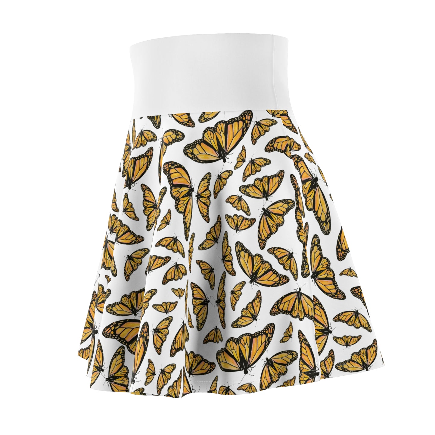 Women's Skater Skirt, Monarch, White Background, Butterfly, Kamama