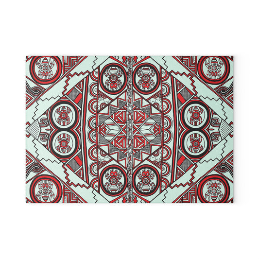 Glass Cutting Board, Kitchen Accessory, SouthEast Spider Motif, Grandmother Spider, Native Design, Ancient Tribal Mound Symbols