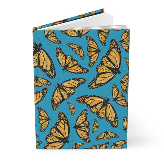 Hardcover Journal, Monarchs, Turquoise Color Background, Matte