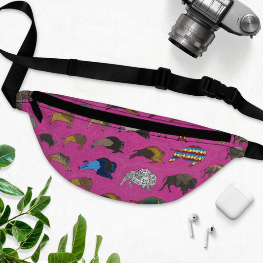 Fanny Pack, Hot Pink, Bison Transition, Buffalo, Native American, Indigenous Design