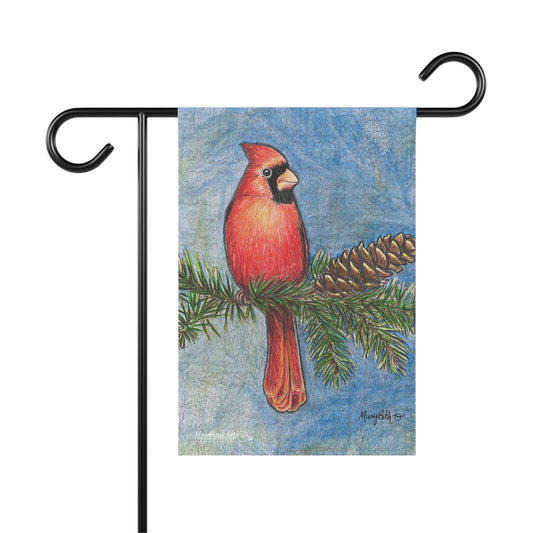 Garden & House Banner, Totsuwa, Cardinal on Evergreen