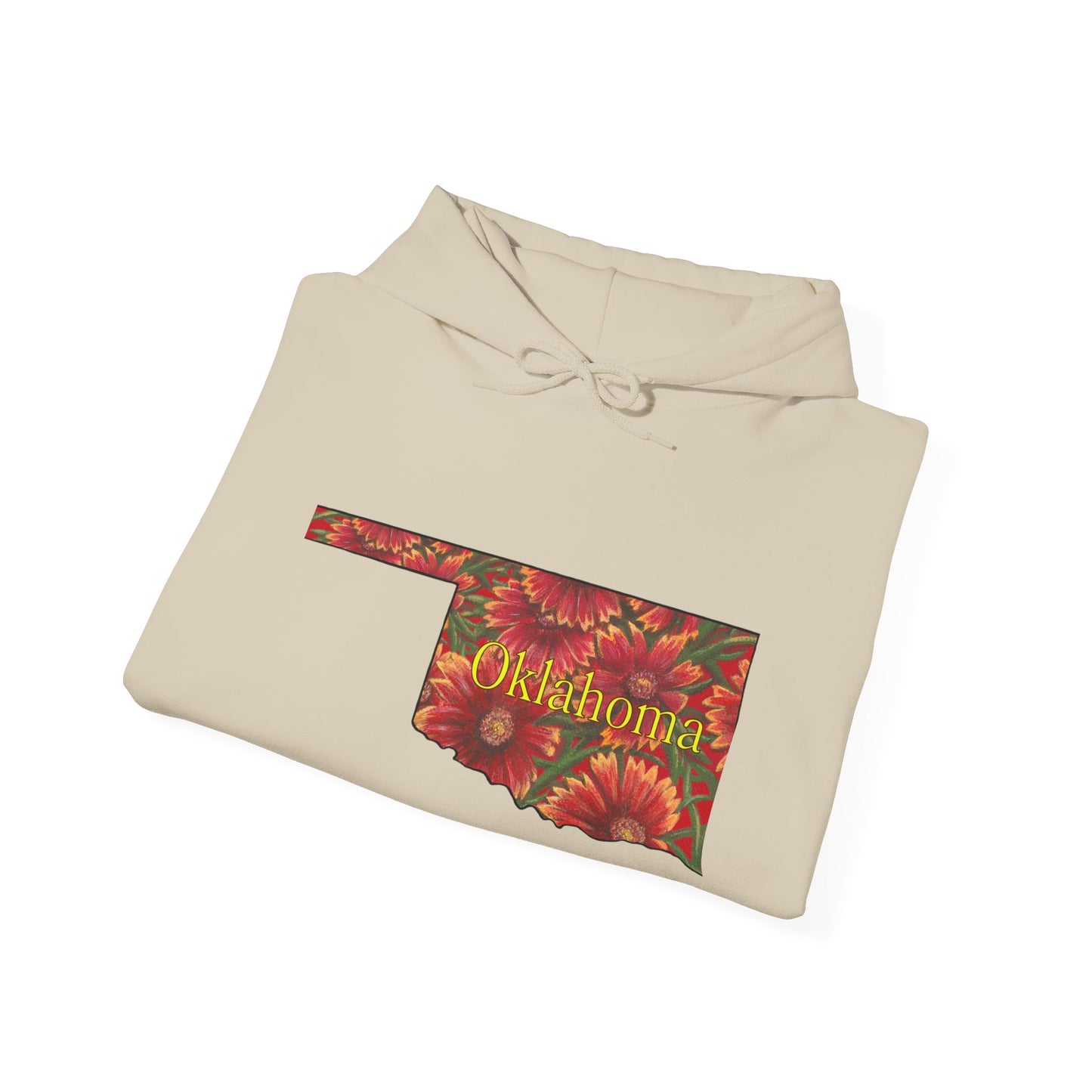 Oklahoma Hoodie - Indian Blanket - State Wildflower — Floral OK Map Design