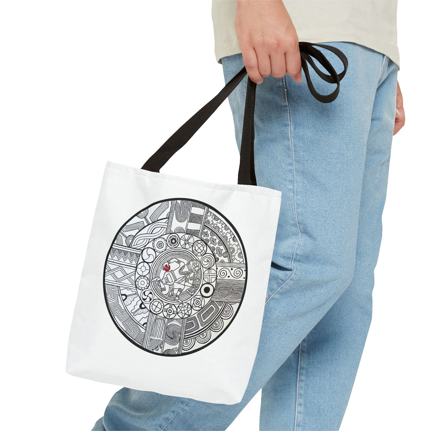 Tote Bag , SouthEastern Style, Ancient Tribal Mound Symbology, Chunkey player, Native American