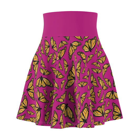 Women's Skater Skirt, Monarch, Hot Pink Background, Butterfly, Kamama