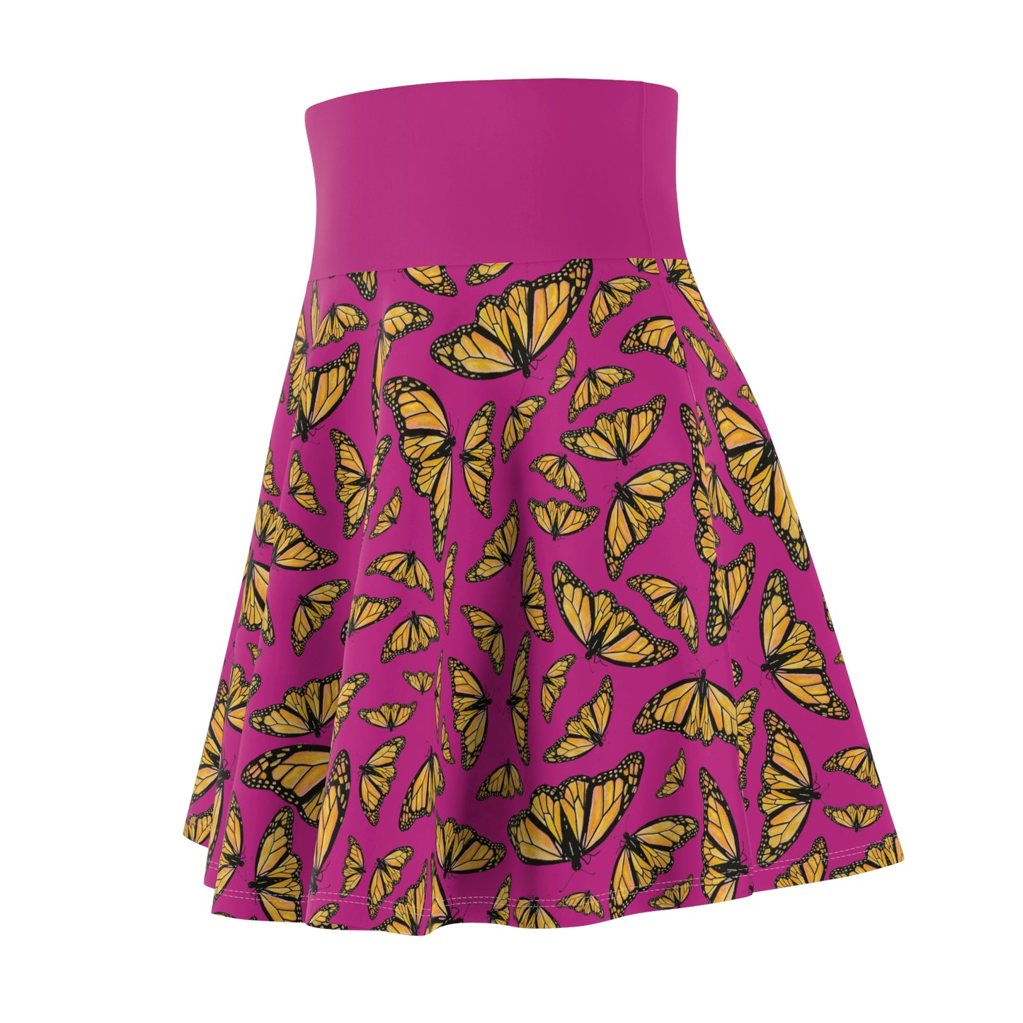 Women's Skater Skirt, Monarch, Hot Pink Background, Butterfly, Kamama