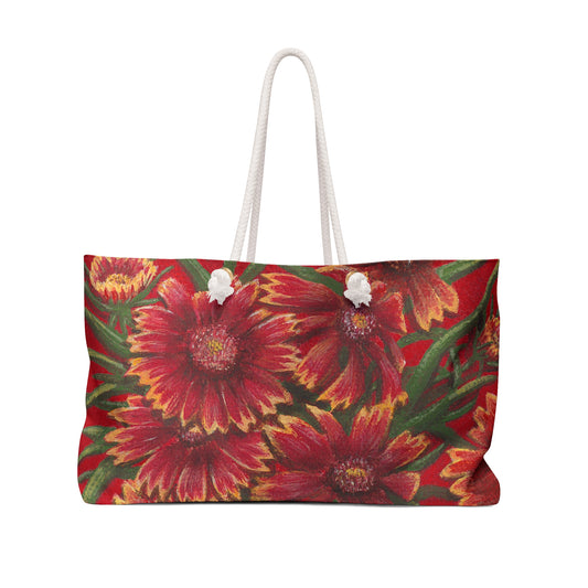Weekender Bag, Indian Blanket, Oklahoma Wildflower, Red Floral