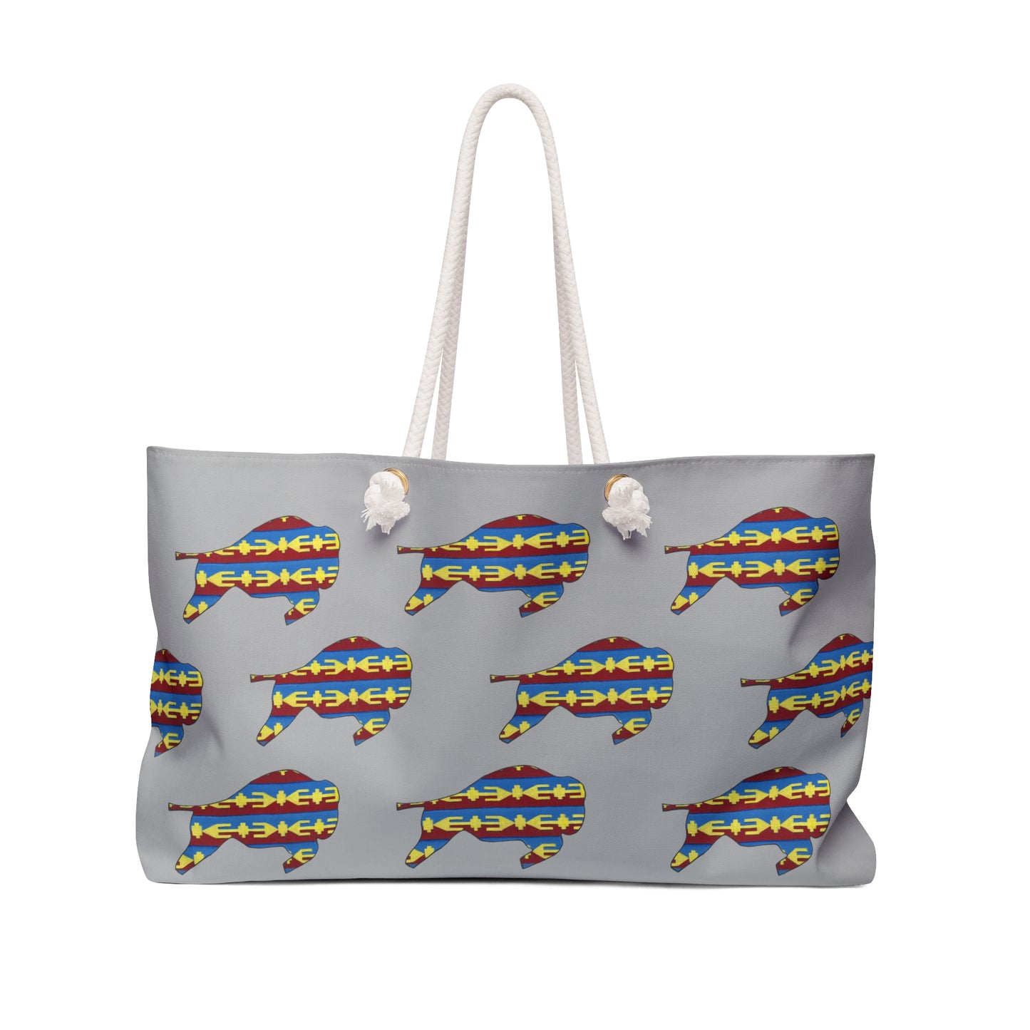 Weekender Bag, Gray, Osage Design, Bison, Buffalo, Native American, Powwow Tote