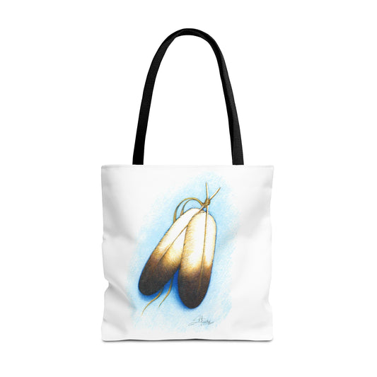 Double Feather Tote Bag, Native American design, book bag, powwow tote bag