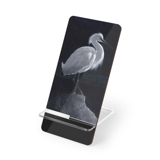 Mobile Display Stand for Smartphones, White Egret, Water Bird, "Medicine Bird", SouthEast Mound Design, Sacred Water Bird Motif, Phone Stand