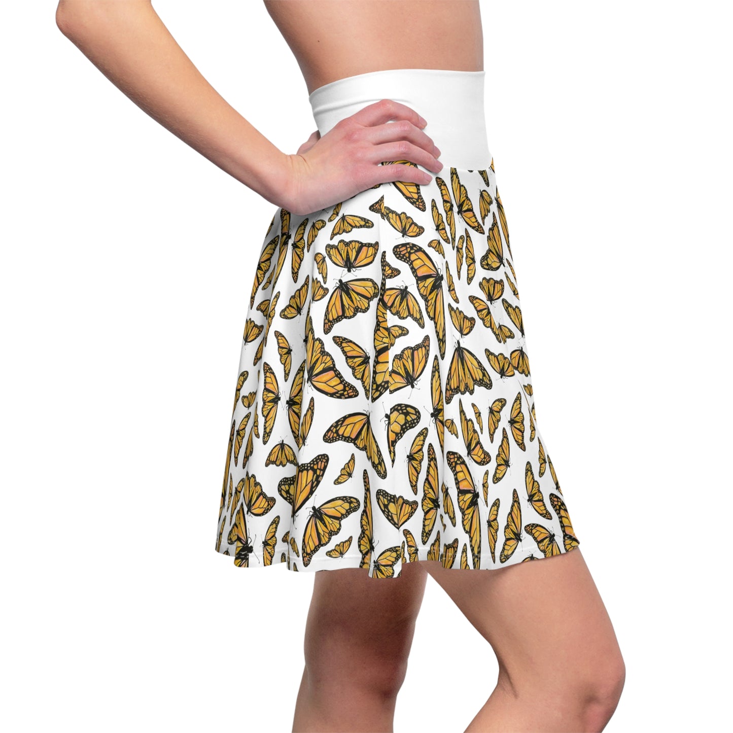 Women's Skater Skirt, Monarch, White Background, Butterfly, Kamama