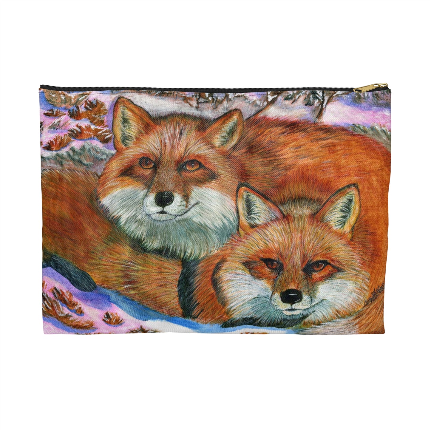 Accessory Pouch, Red Foxes, Brothers, Winter Scene
