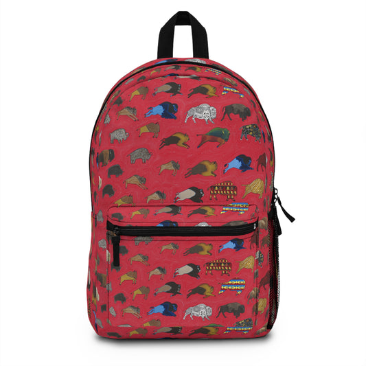 Backpack, Red, Bison Transition, Buffalo, Native American, Back to School, Hiking, Camping, Travel Bag