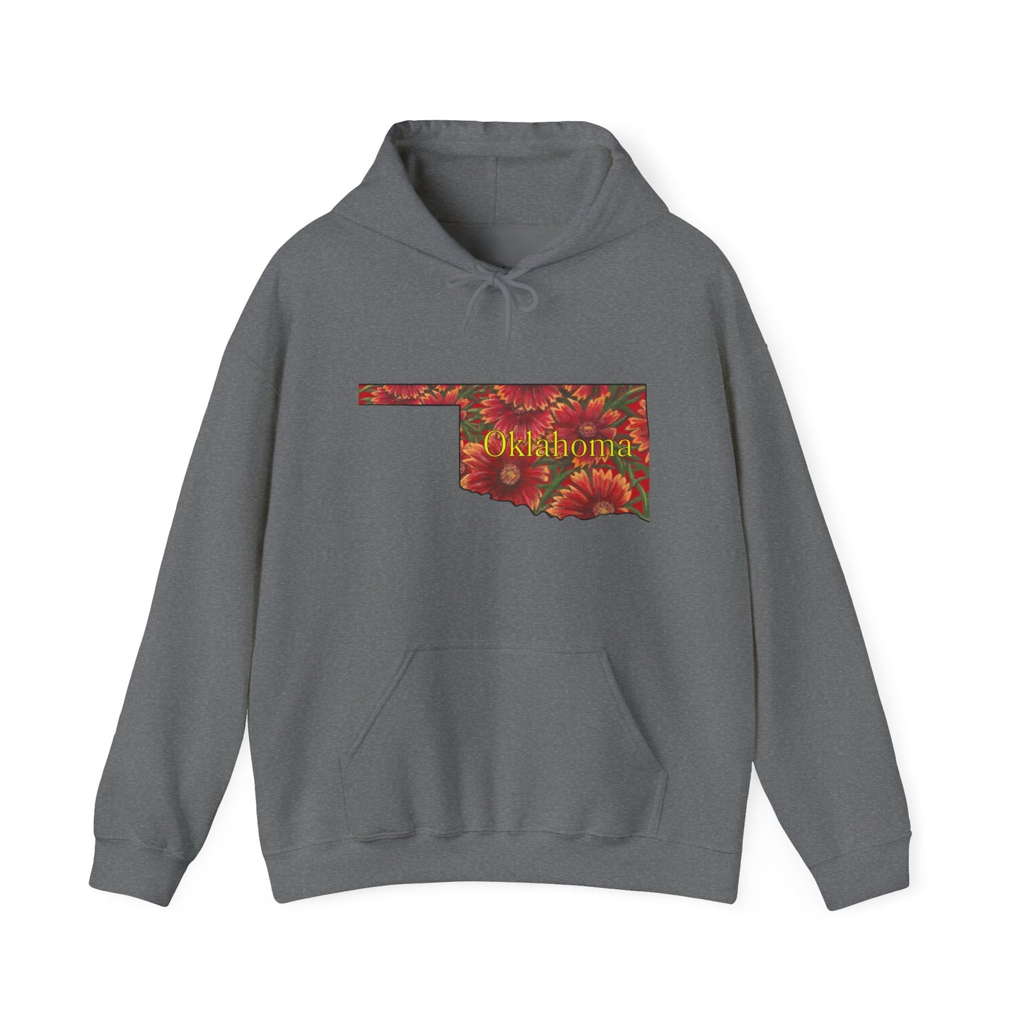 Oklahoma Hoodie - Indian Blanket - State Wildflower — Floral OK Map Design