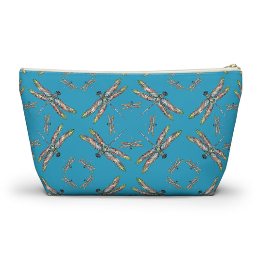 Accessory Pouch w T-bottom, Dragonfly, Turquoise color, Native American design, Makeup bag, Pencil case, Travel cosmetic pouch