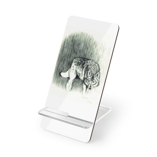 Mobile Display Stand for Smartphones, Wolf Art, Black and White Wolf, "Believing is Seeing", Cell Phone Stand
