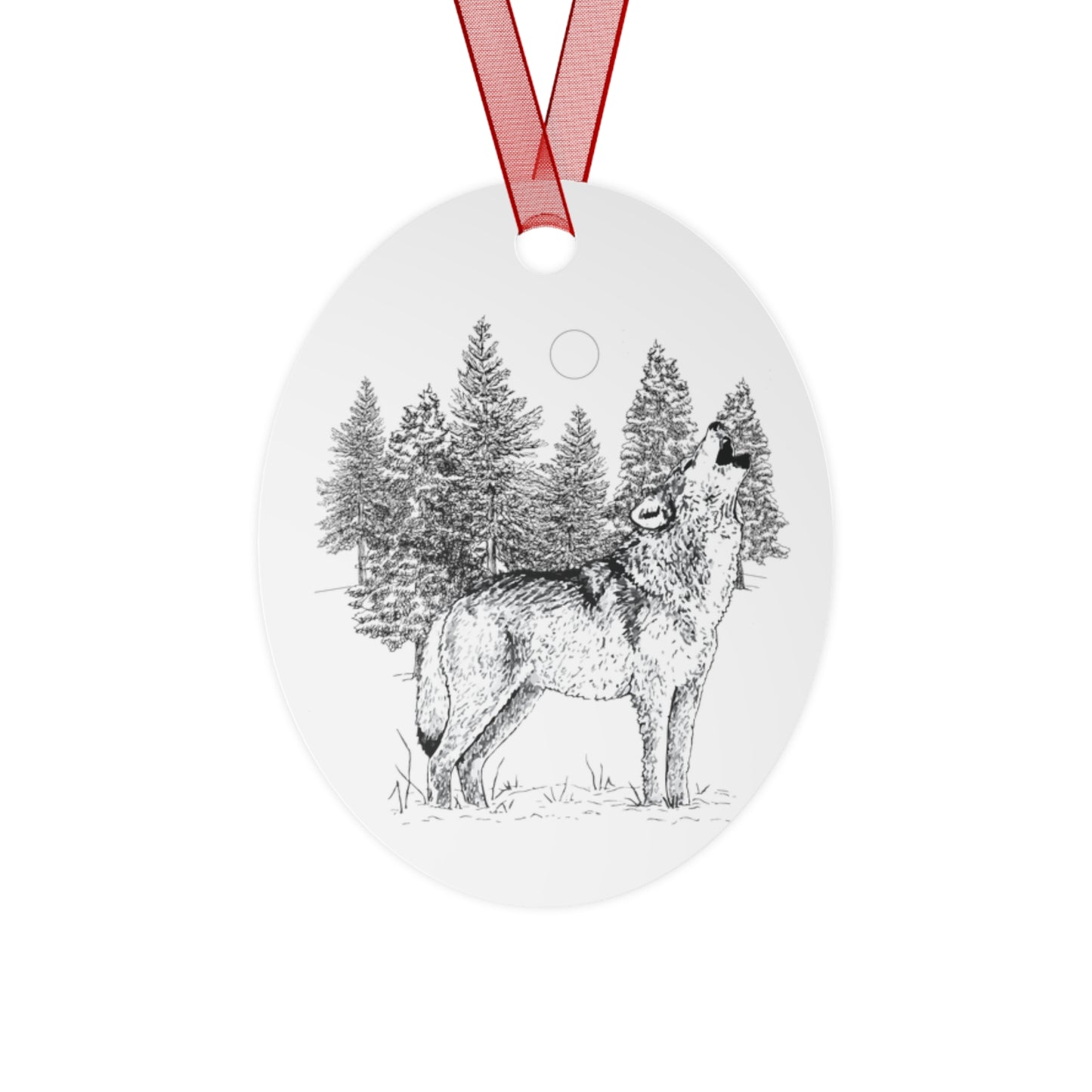 Wolf Howling Metal Ornament - Nature-Inspired Holiday Decor - Print on Both Sides - Native