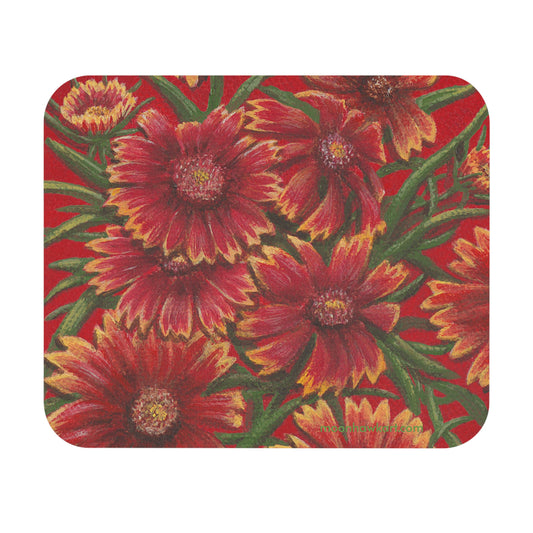 Mouse Pad (Rectangle), Indian Blanket, Oklahoma Wildflowers, Red Floral, Native Flowers