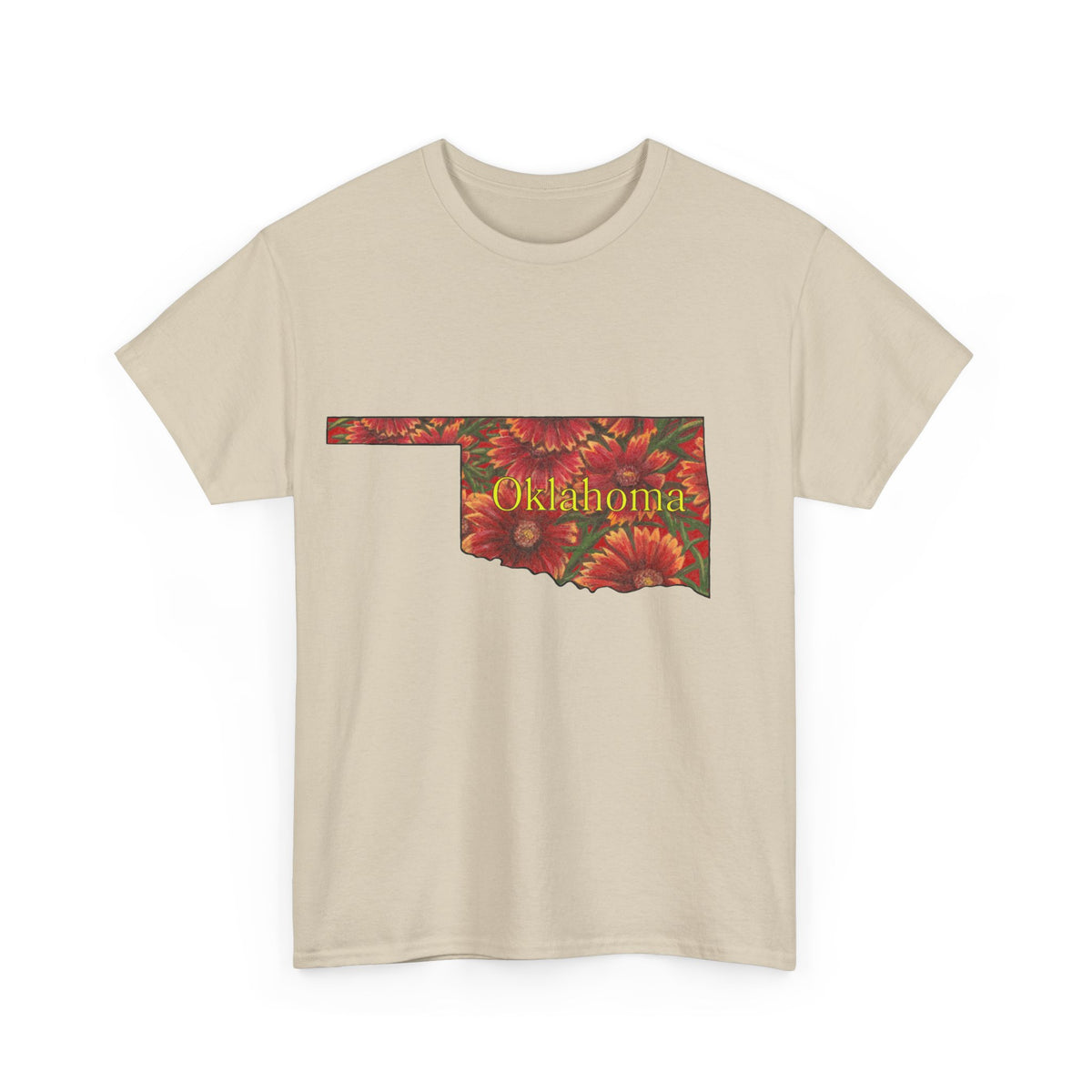 Unisex Heavy Cotton Tee, Indian Blanket Flowers, Oklahoma State Wildflowers, T-shirt