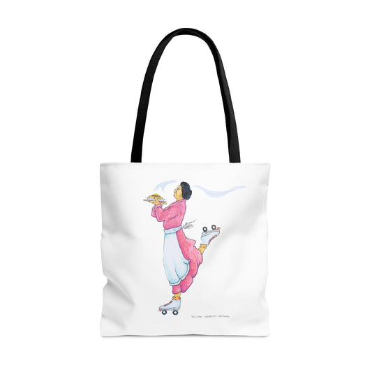 Tote Bag, Rez Car Hop, Native Woman on Roller Skates with Indian Taco