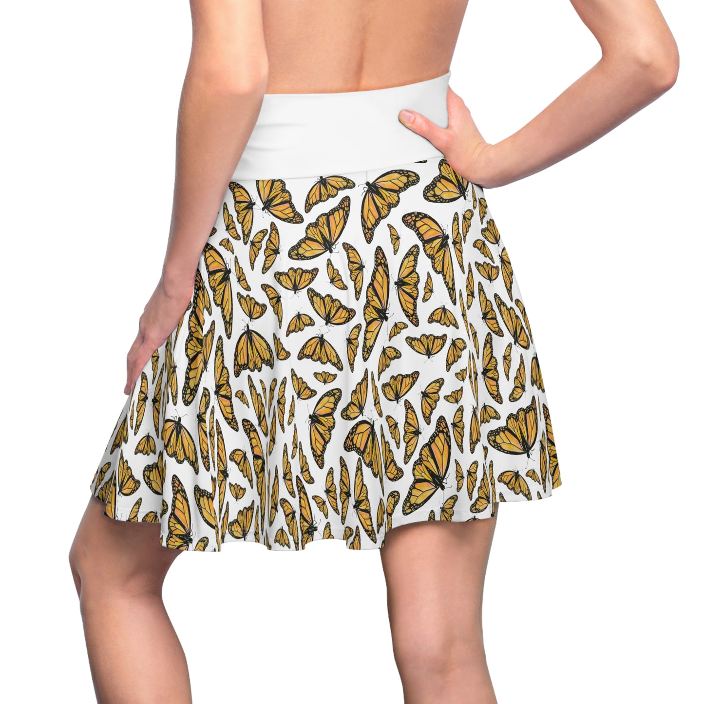 Women's Skater Skirt, Monarch, White Background, Butterfly, Kamama