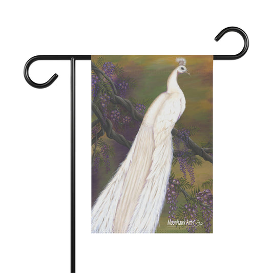 Garden & House Banner, White Peacock on Wisteria