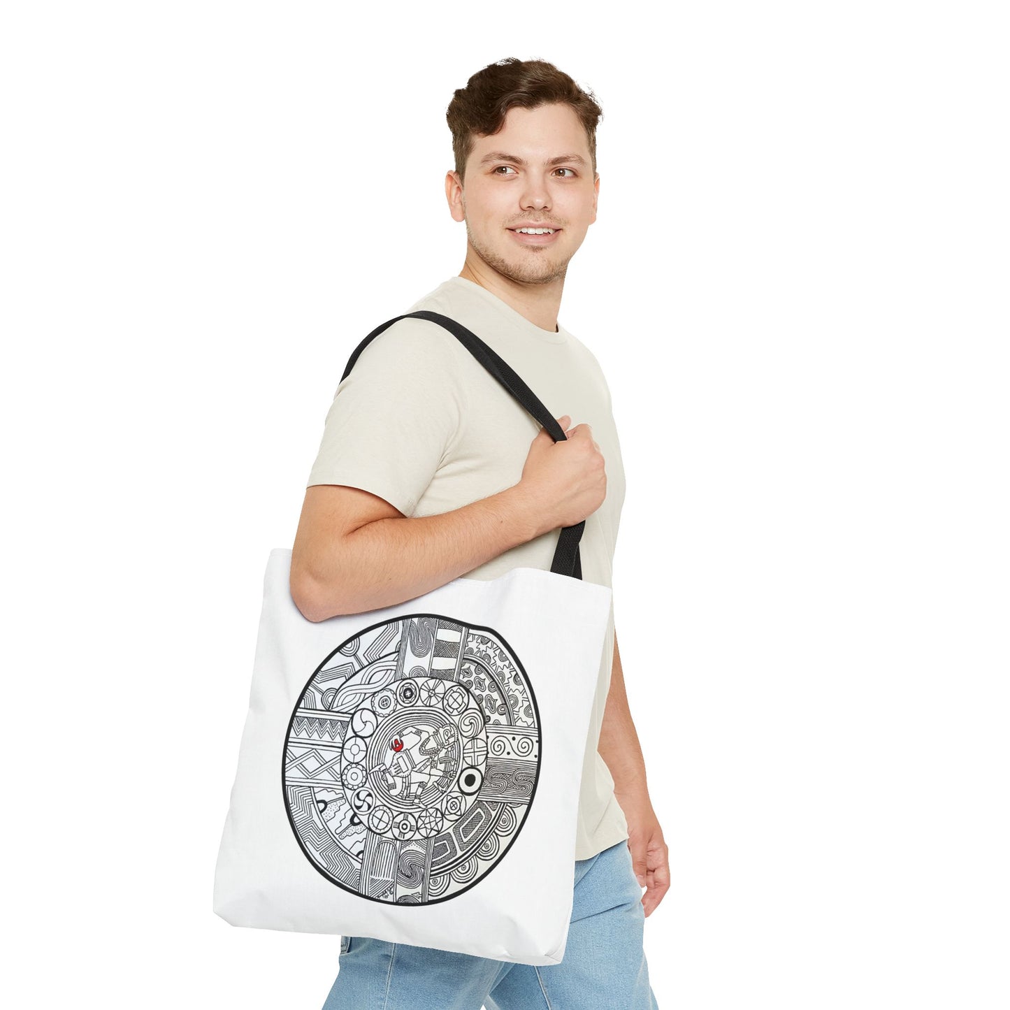 Tote Bag , SouthEastern Style, Ancient Tribal Mound Symbology, Chunkey player, Native American