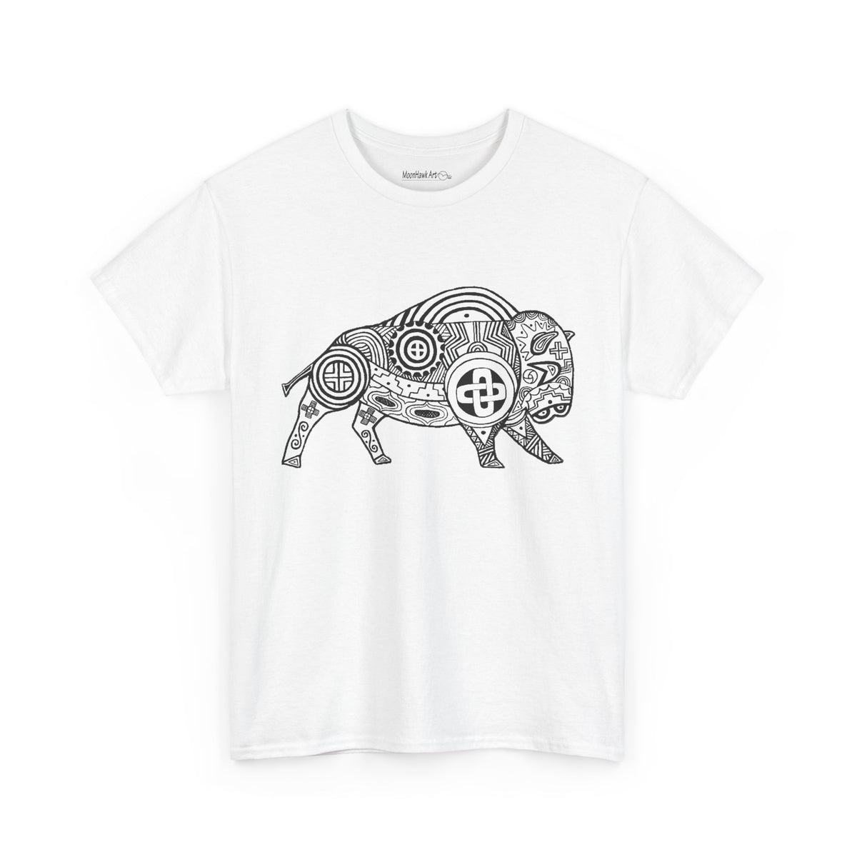 Unisex Heavy Cotton Tee, SouthEast Tribal Motif Bison, Native Design, Ancient Mound Symbols