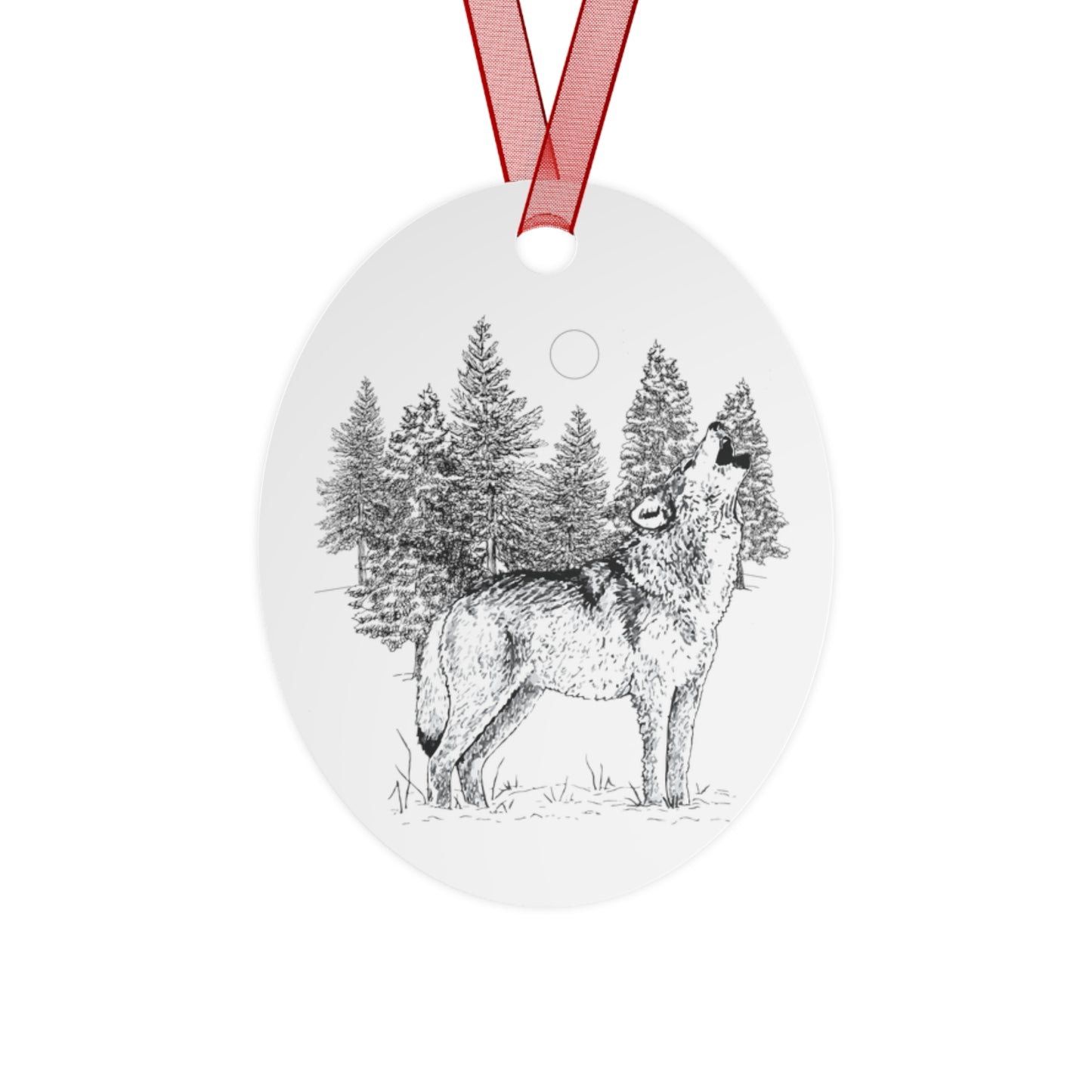 Wolf Howling Metal Ornament - Nature-Inspired Holiday Decor - Print on Both Sides - Native