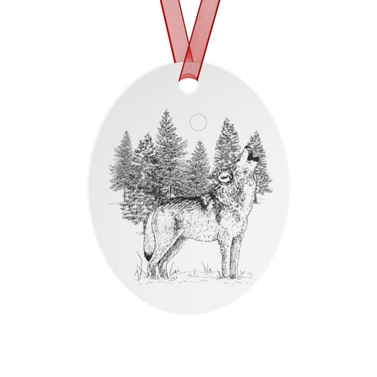 Wolf Howling Metal Ornament - Nature-Inspired Holiday Decor - Print on Both Sides - Native