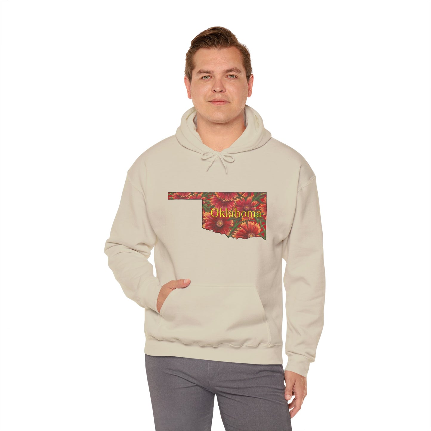 Oklahoma Hoodie - Indian Blanket - State Wildflower — Floral OK Map Design