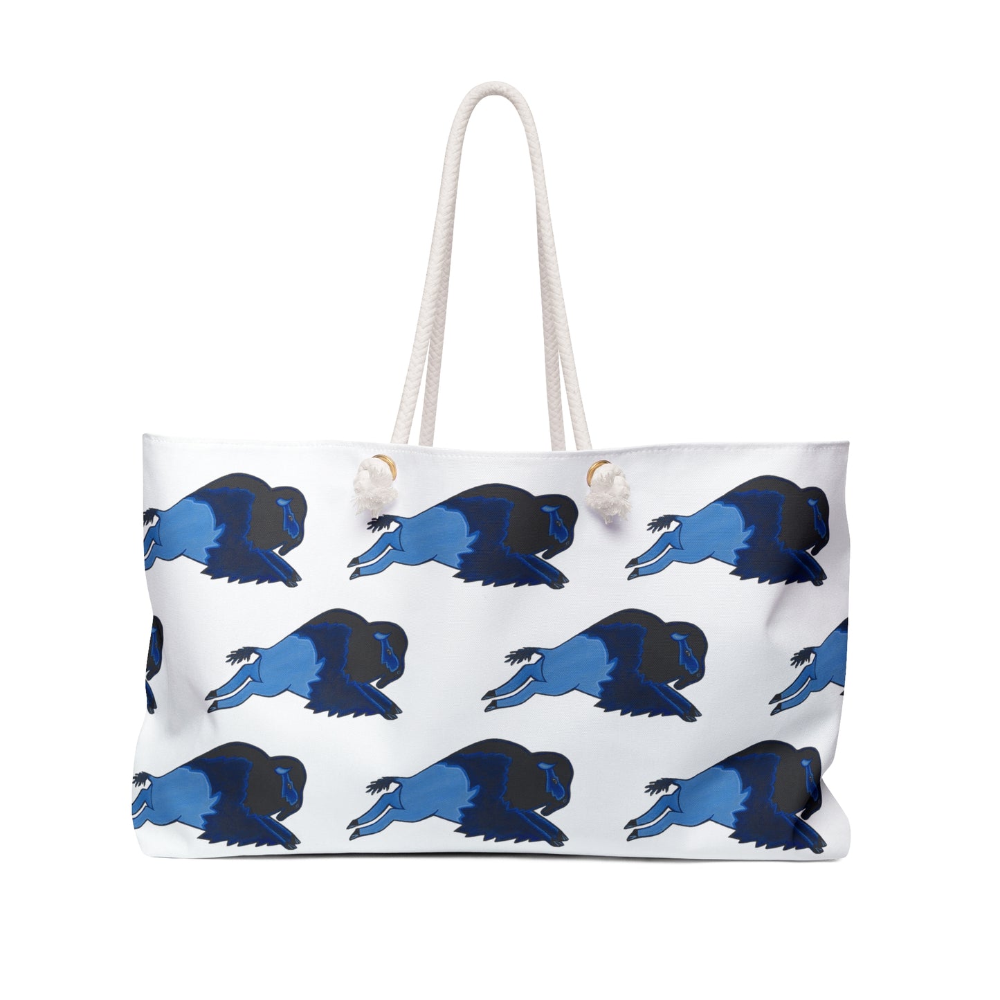 Weekender Bag, White, Blue Bison, Blue Buffalo, Native American, PowWow Tote