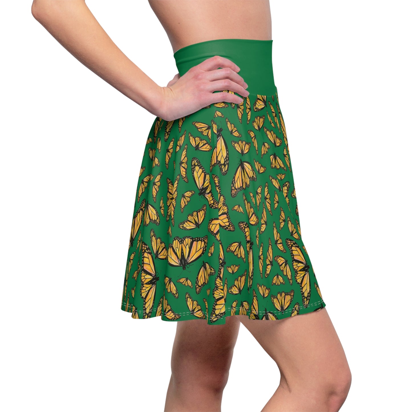 Women's Skater Skirt, Monarch, Green Background, Butterfly, Kamama