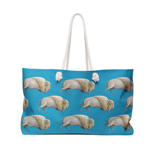 Weekender Bag, Turquoise Color, White Bison, Buffalo, Native American, Powwow Tote