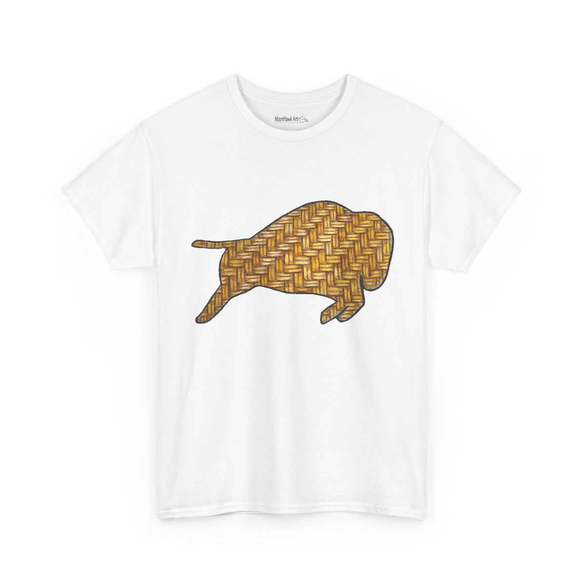 Unisex Heavy Cotton Tee, Euchee Basket Weave Design Bison, Native American Bison Art, Buffalo Art